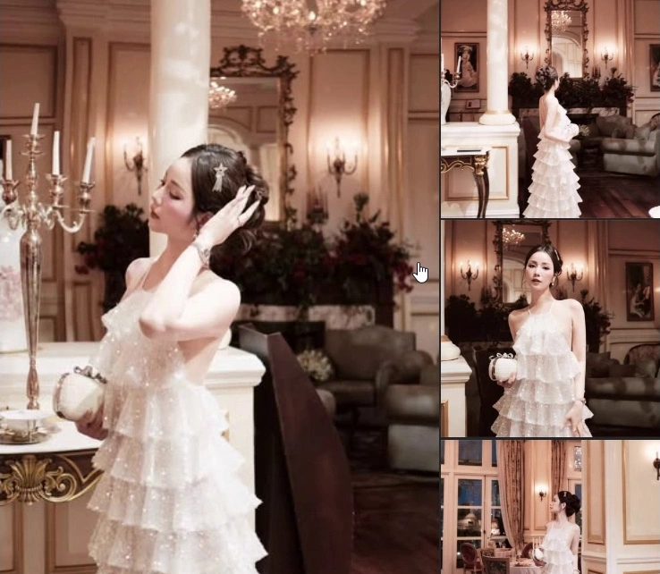 Đầm trắng cổ yếm lưới chấm bi xếp tầng · Beloved