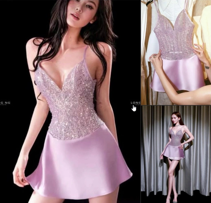 Đầm mini tím corset phối satin · Phùng Minh Long