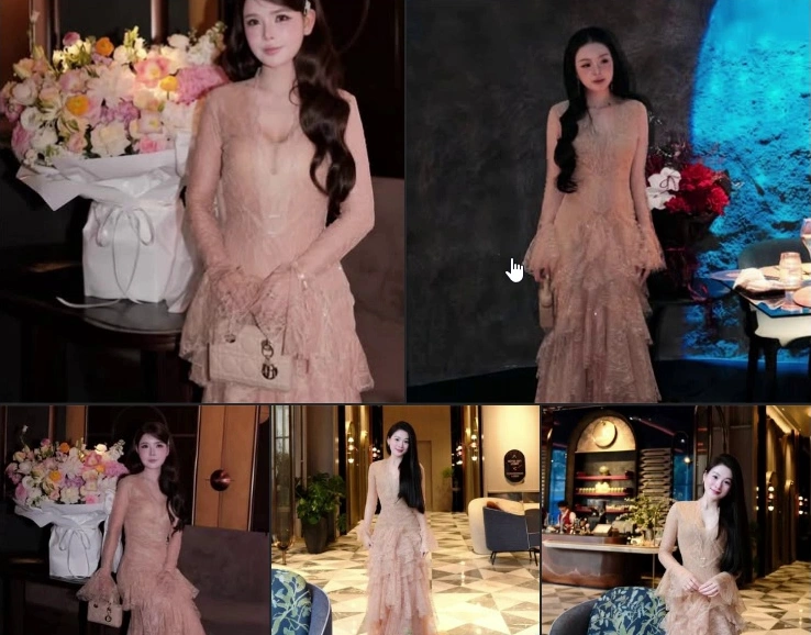 Đầm hồng nude đính hạt tua rua