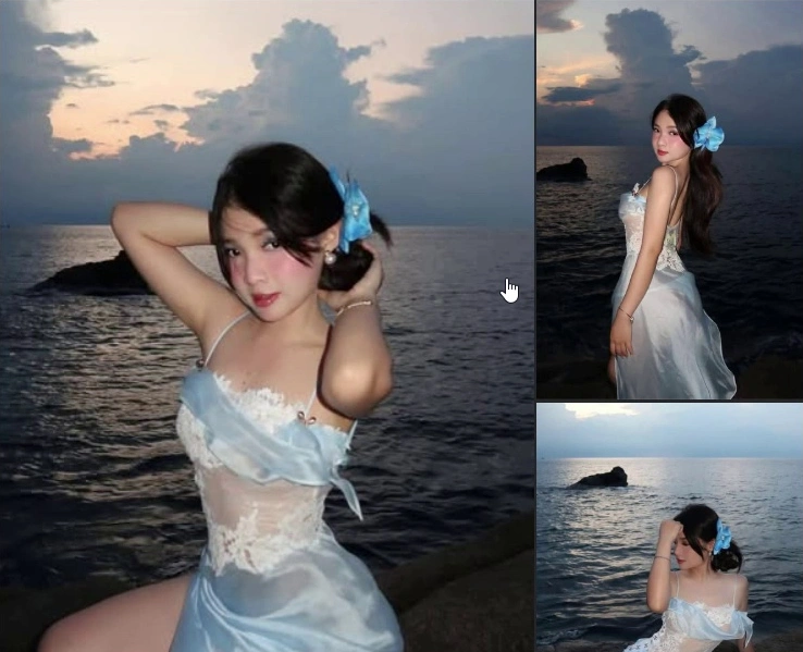 Đầm xanh hai dây satin phối ren