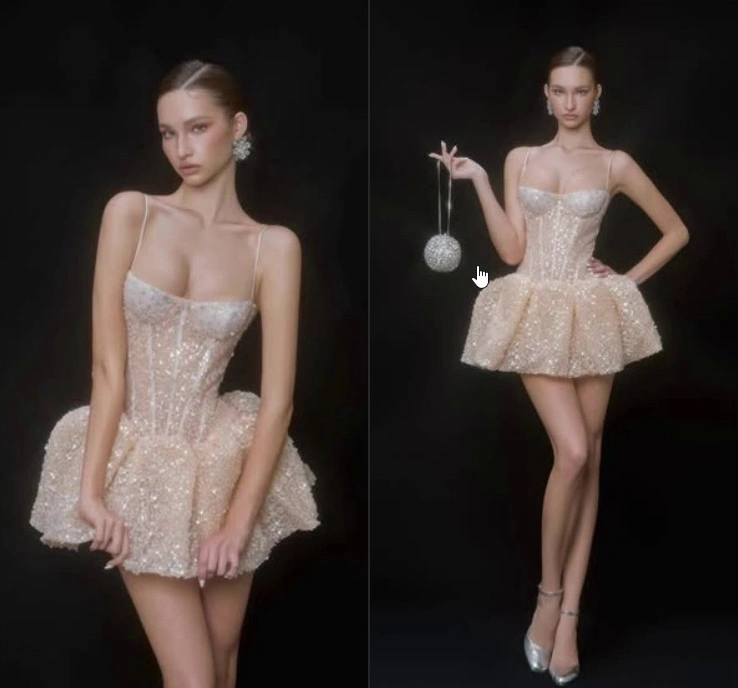 Đầm mini vàng corset chân váy bồng
