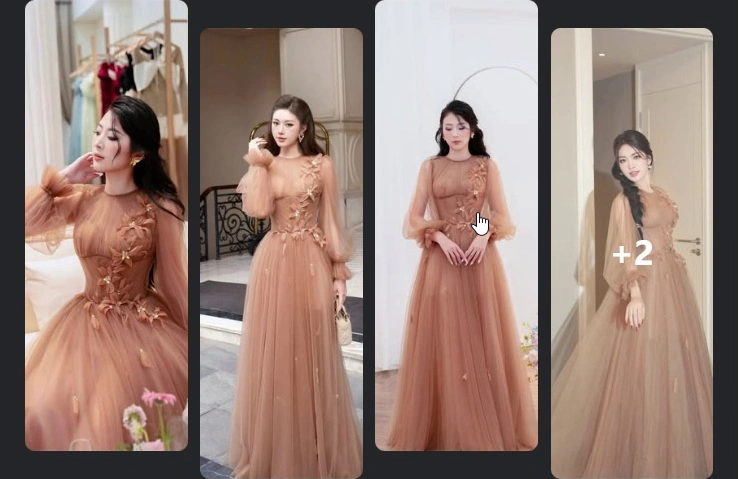 Đầm hồng đào trễ vai tay phồng · Josephine