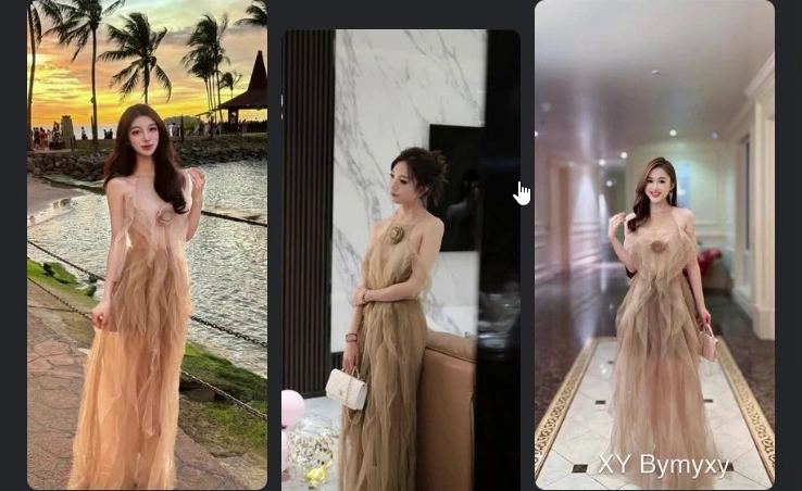 Đầm dài hồng đồng hai dây đính kết